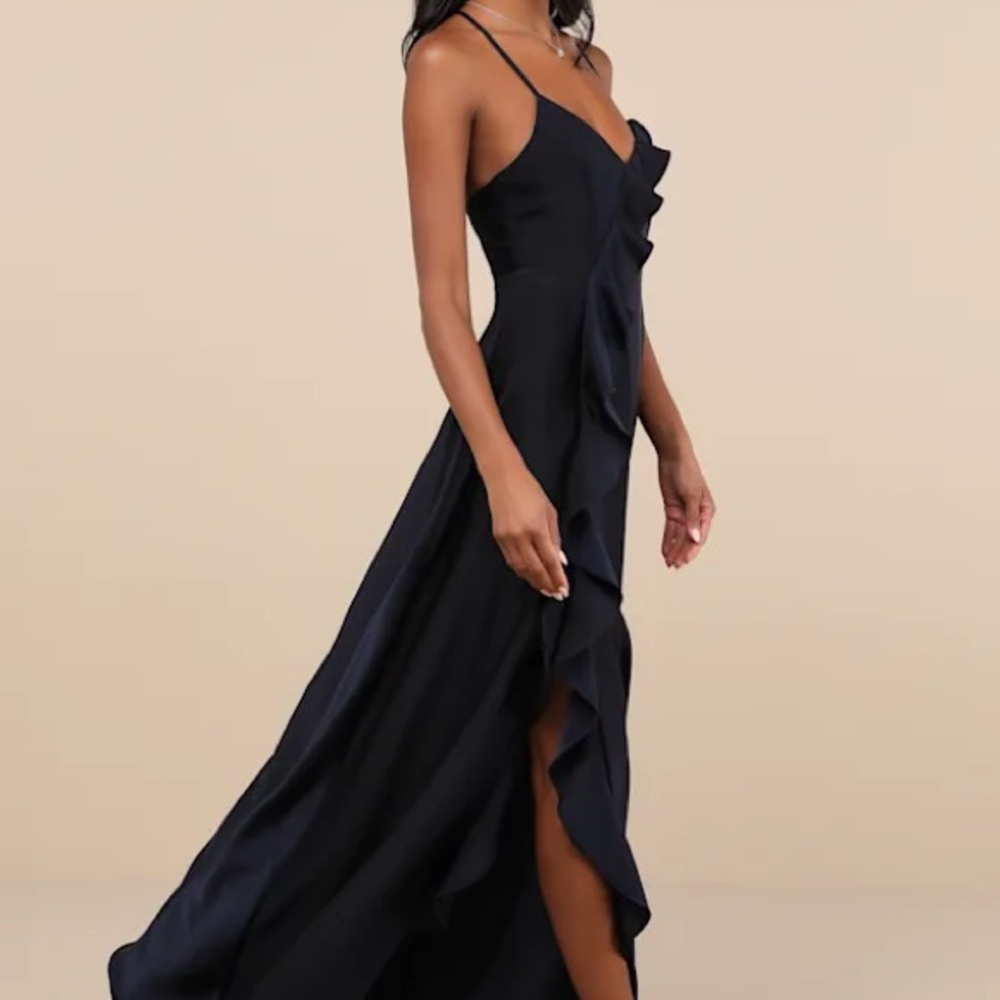 Lulu's Black Spaghetti-Strap Ruffle Maxi Dress - Picture 2 of 4